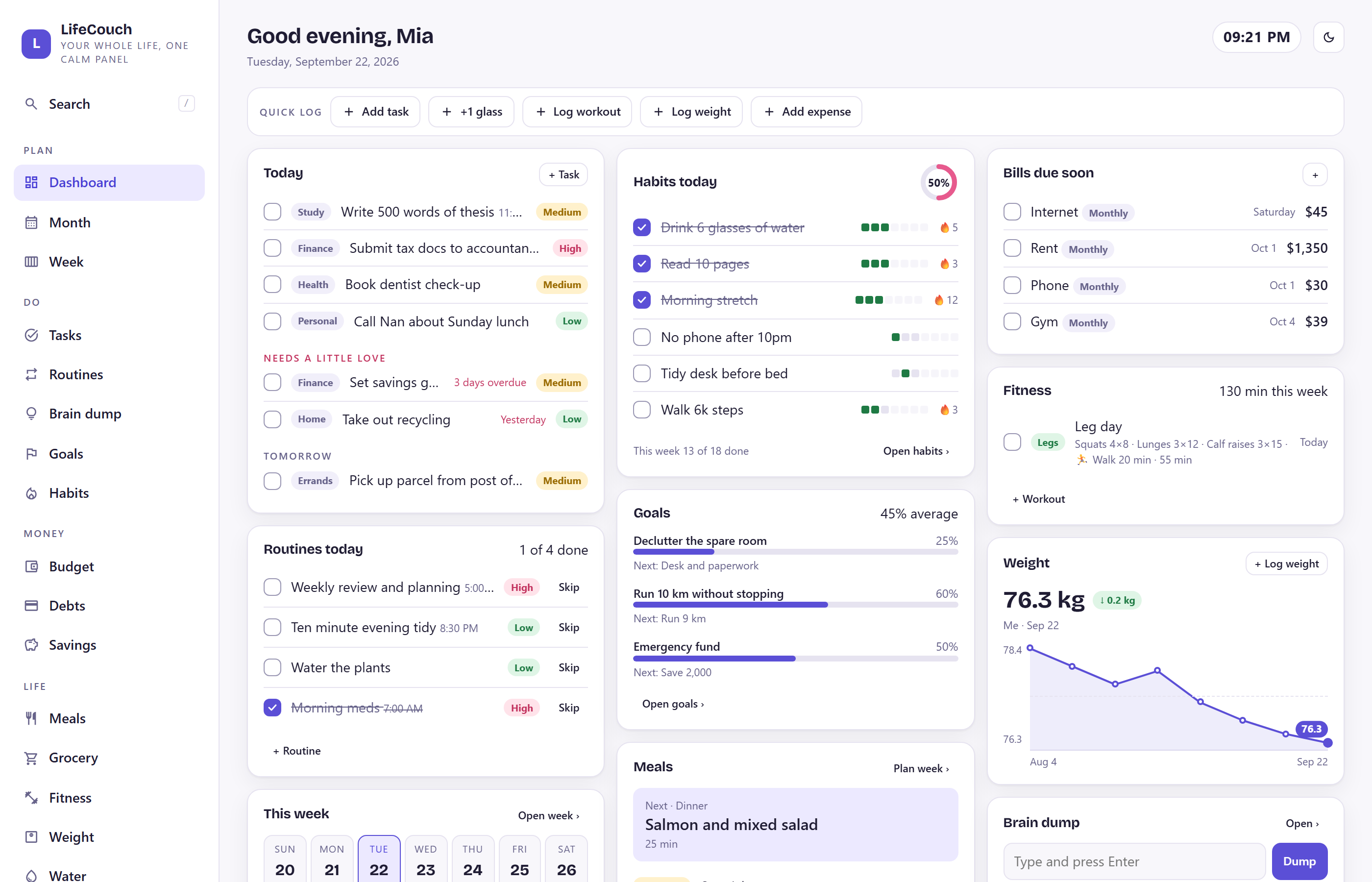 LifeCouch dashboard